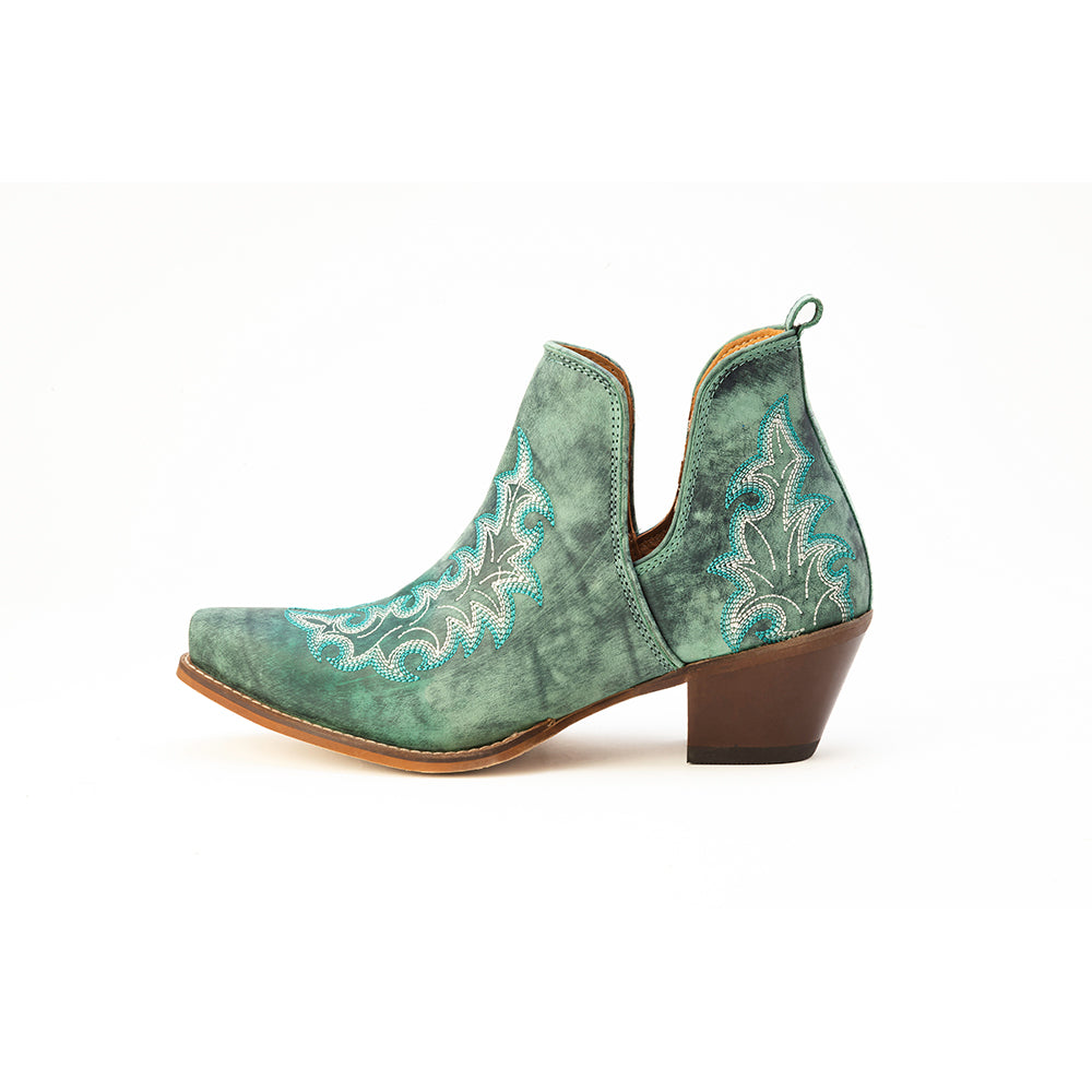 Myra Sagebreeze Embroidered Leather Booties in Lagoon Teal - Myra USA