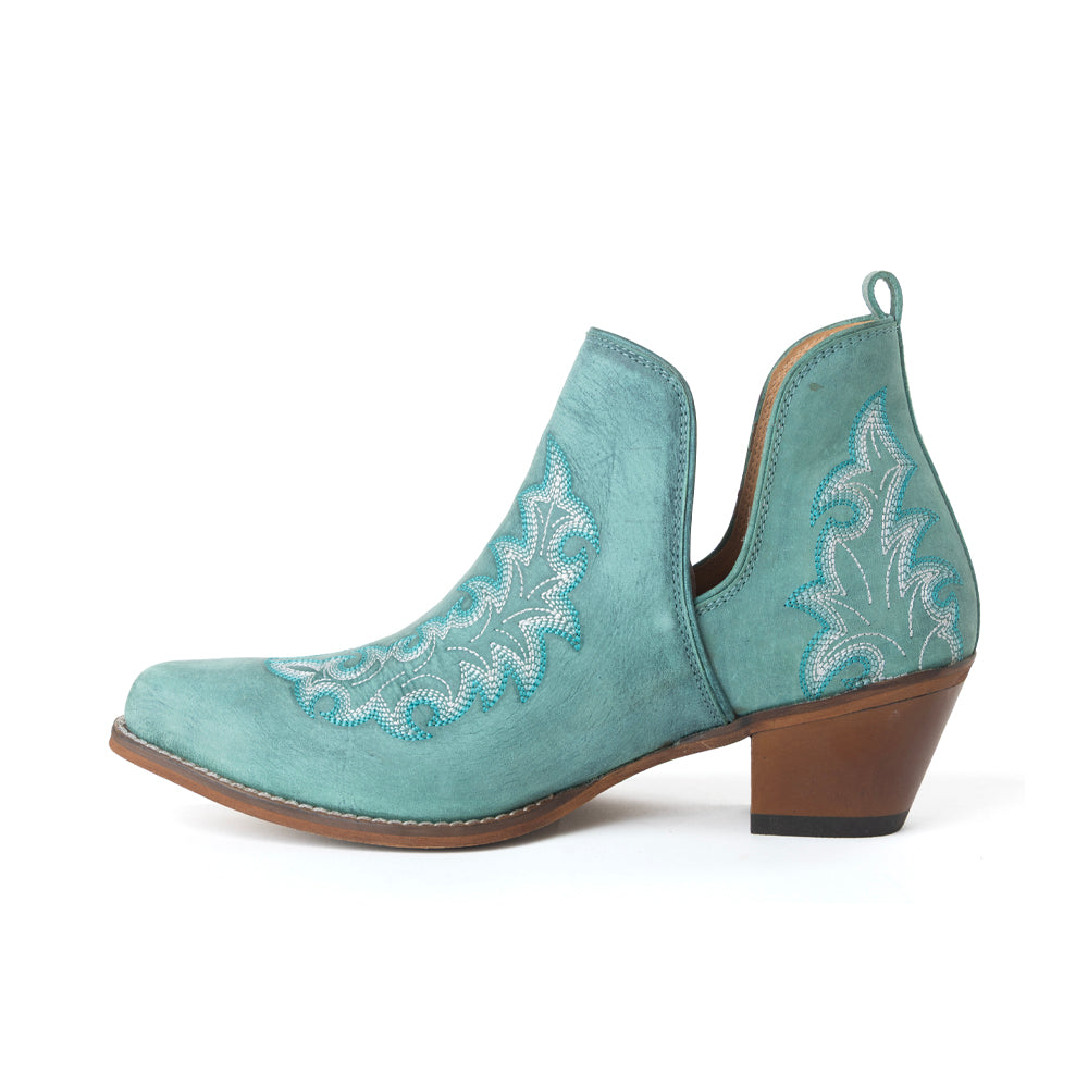 Myra Sagebreeze Embroidered Leather Booties in Lagoon Teal - Myra USA