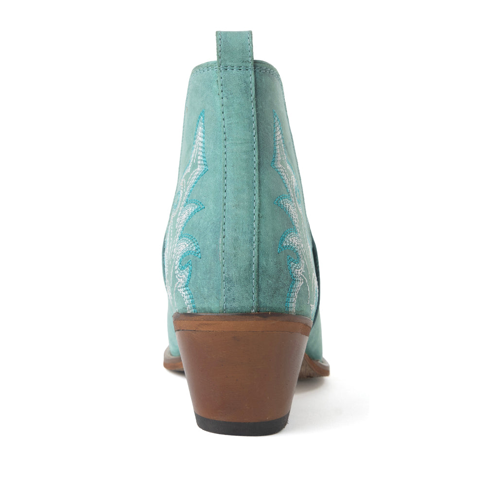 Myra Sagebreeze Embroidered Leather Booties in Lagoon Teal - Myra USA