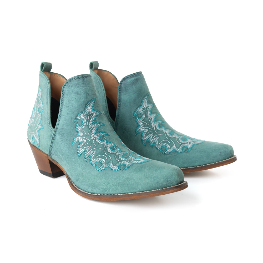 Myra Sagebreeze Embroidered Leather Booties in Lagoon Teal - Myra USA