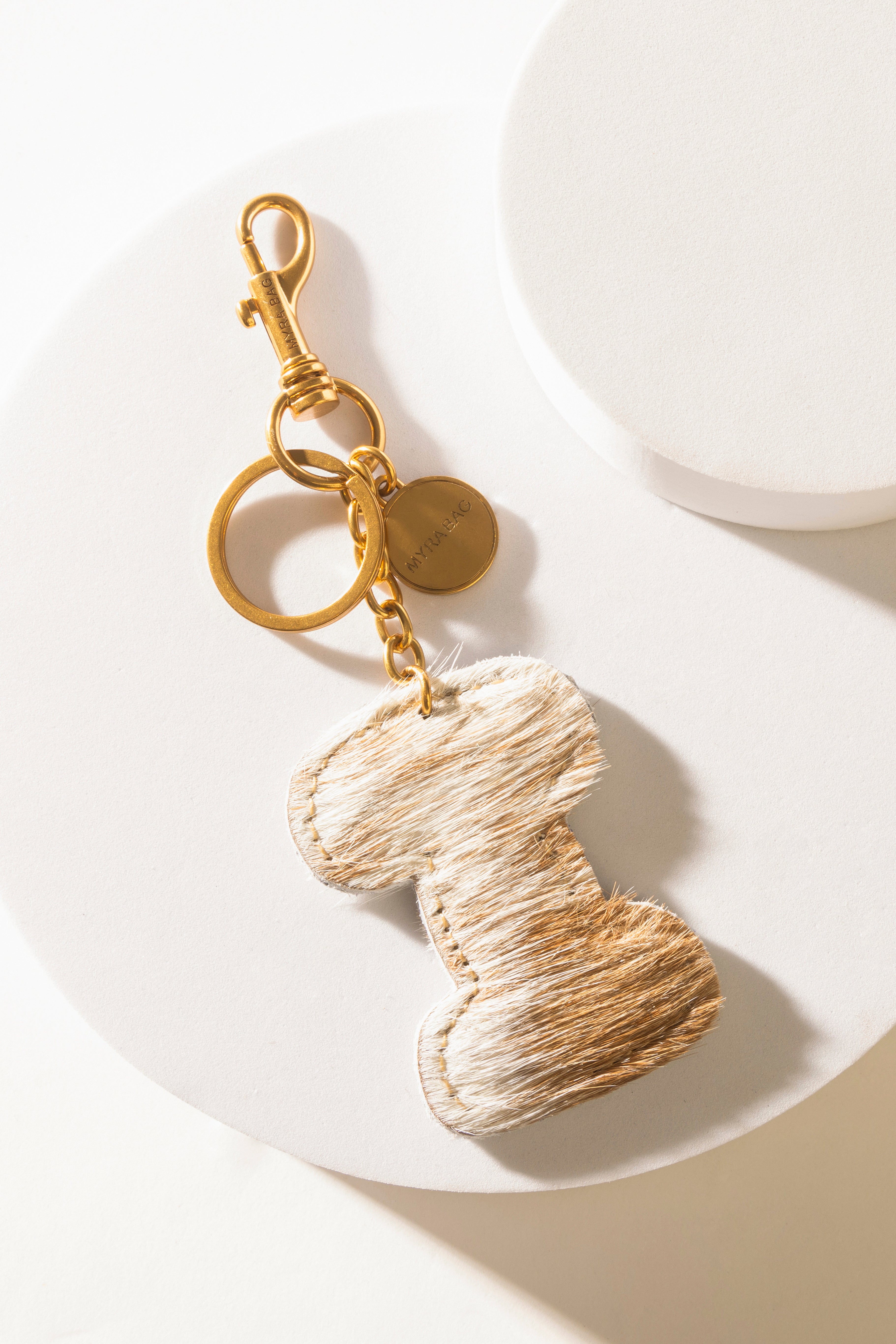 Alpha Hairon Bag Charm in Brown & White - Myra USA