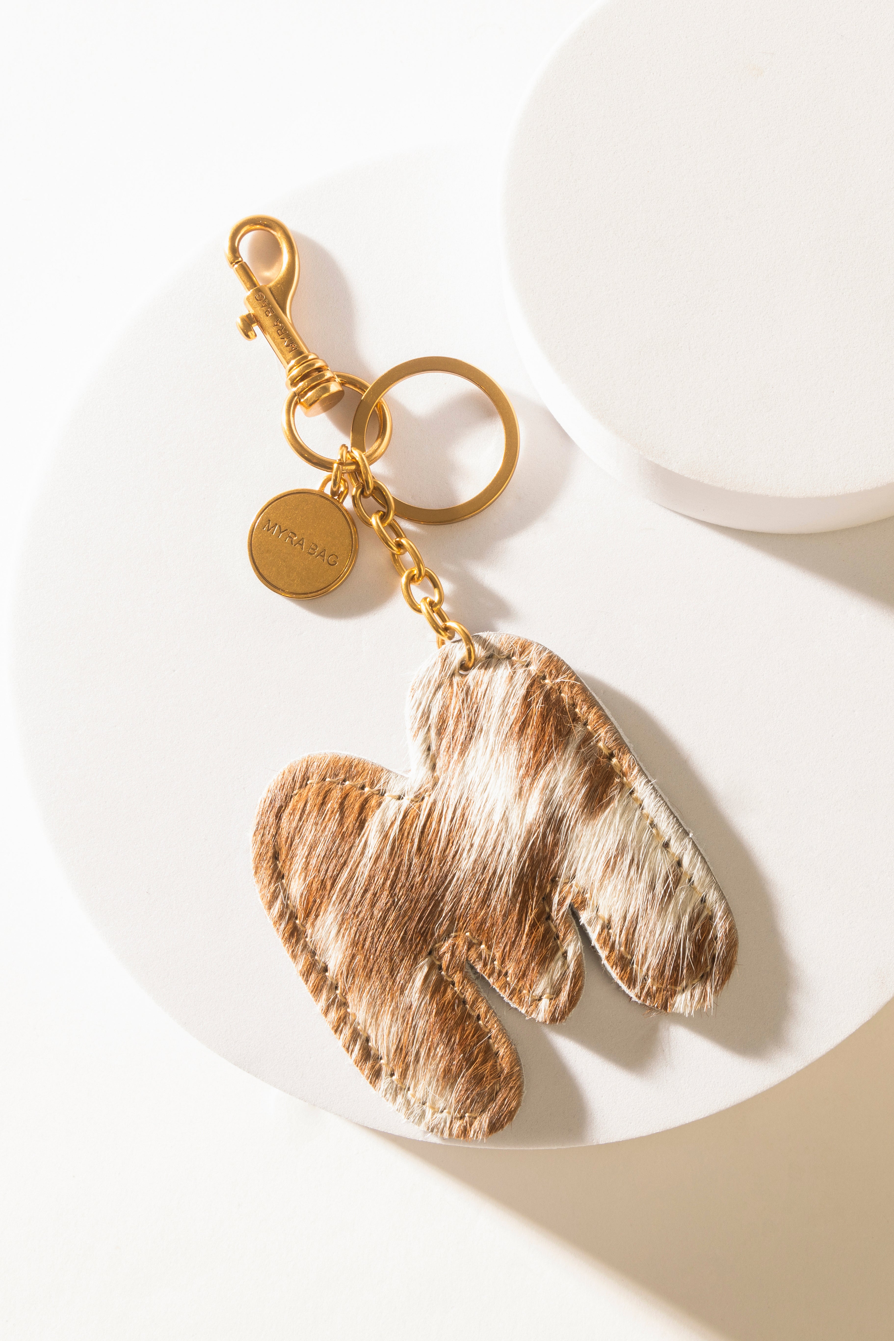 Alpha Hairon Bag Charm in Brown & White - Myra USA