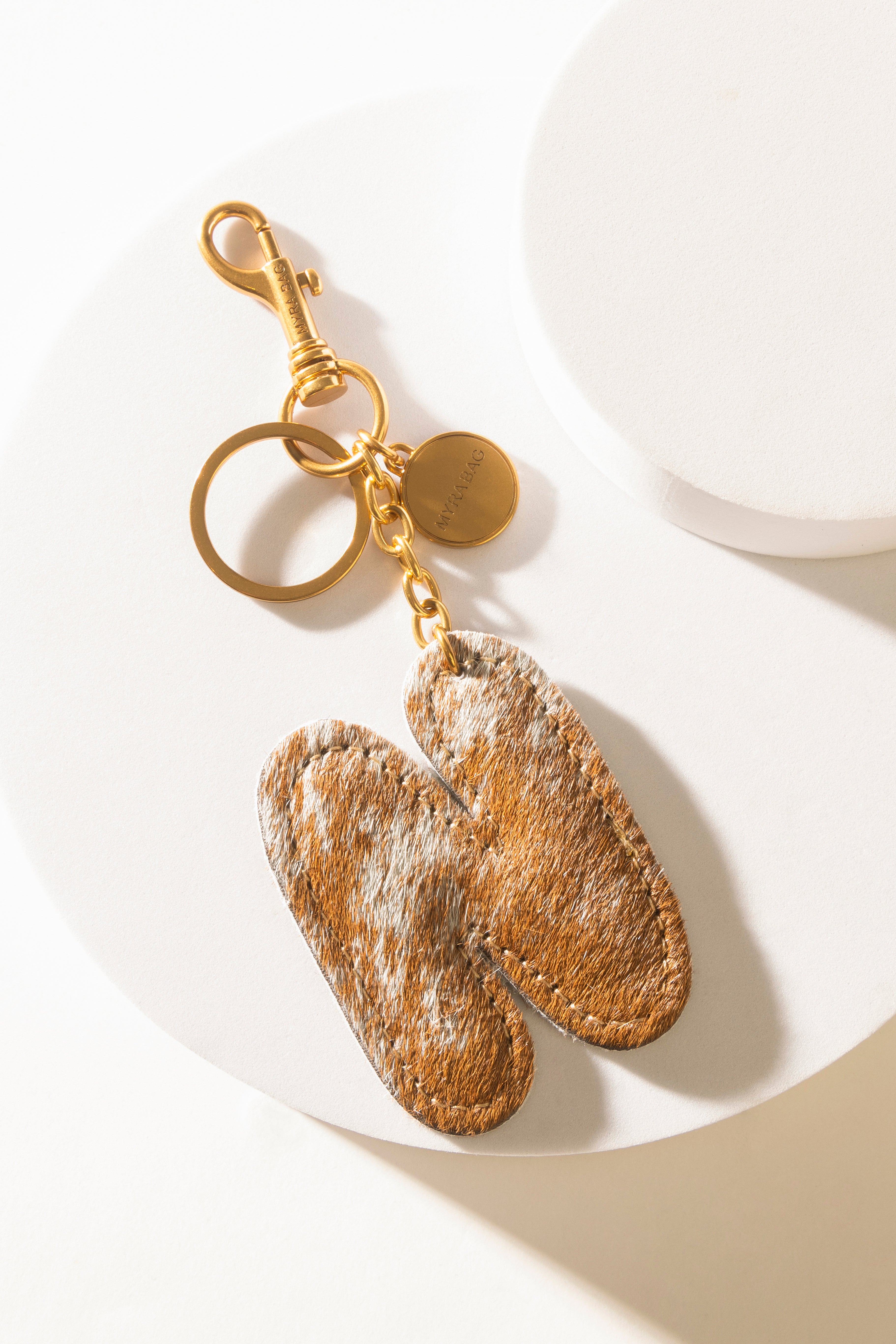 Alpha Hairon Bag Charm in Brown & White - Myra USA