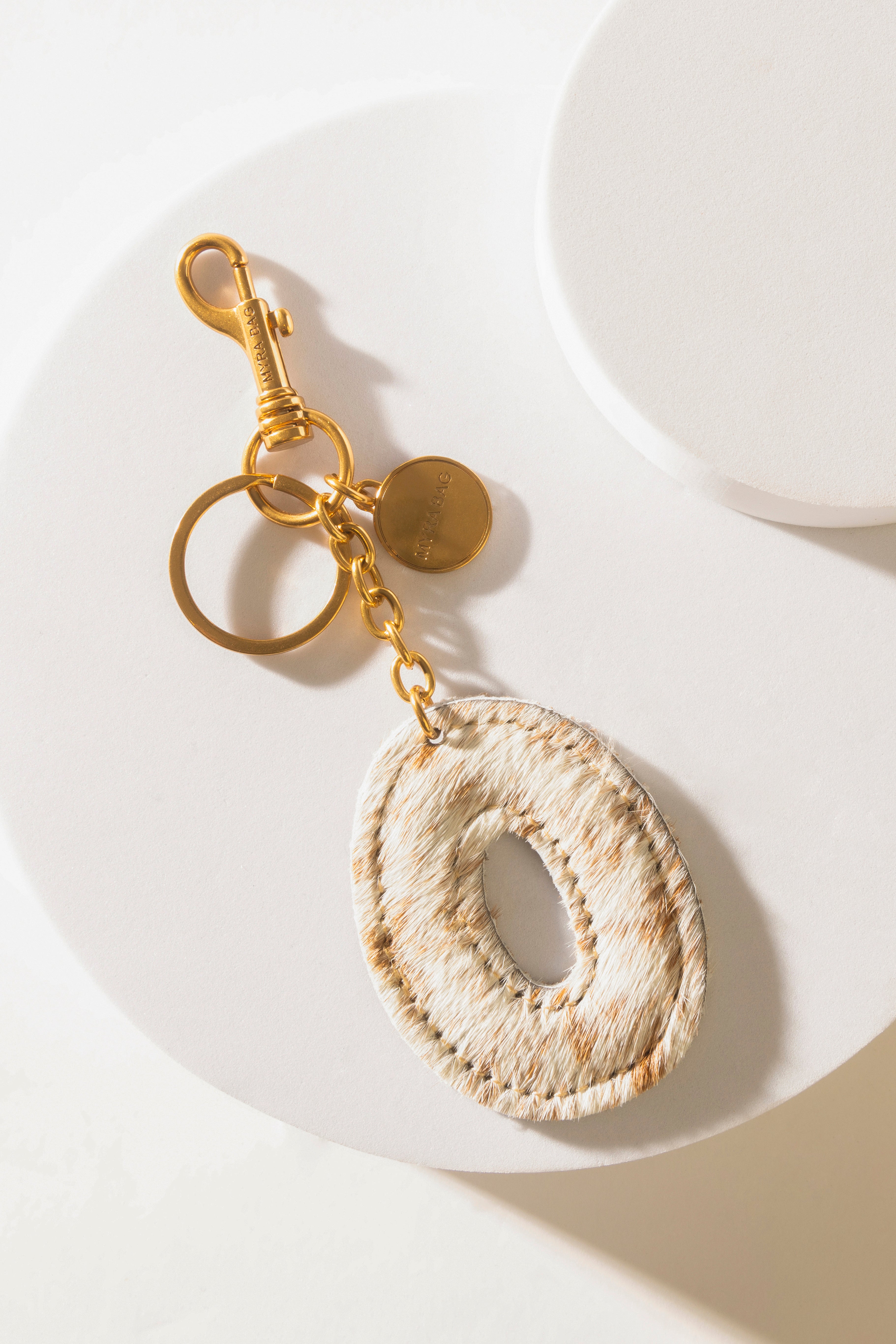 Alpha Hairon Bag Charm in Brown & White - Myra USA