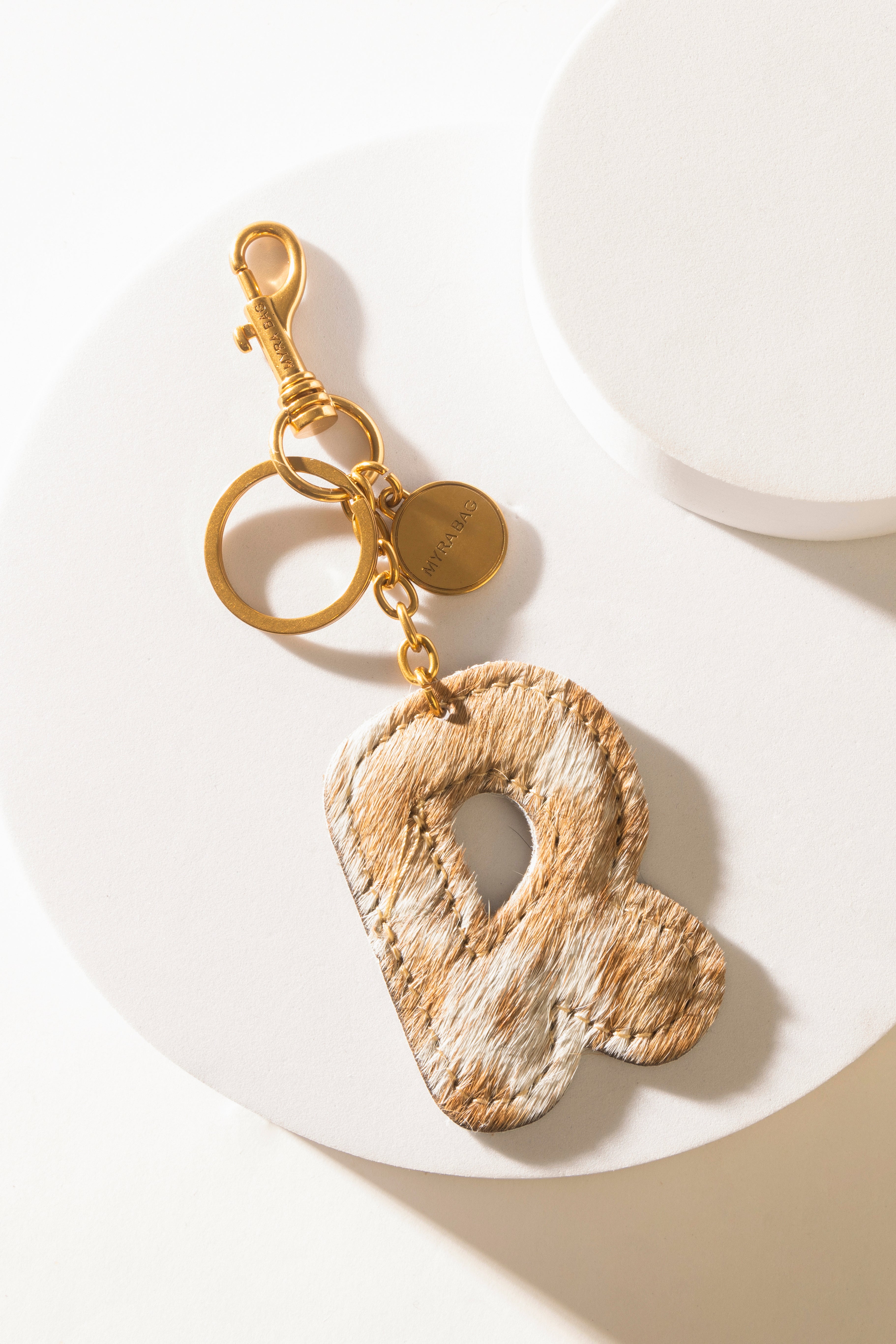 Alpha Hairon Bag Charm in Brown & White - Myra USA