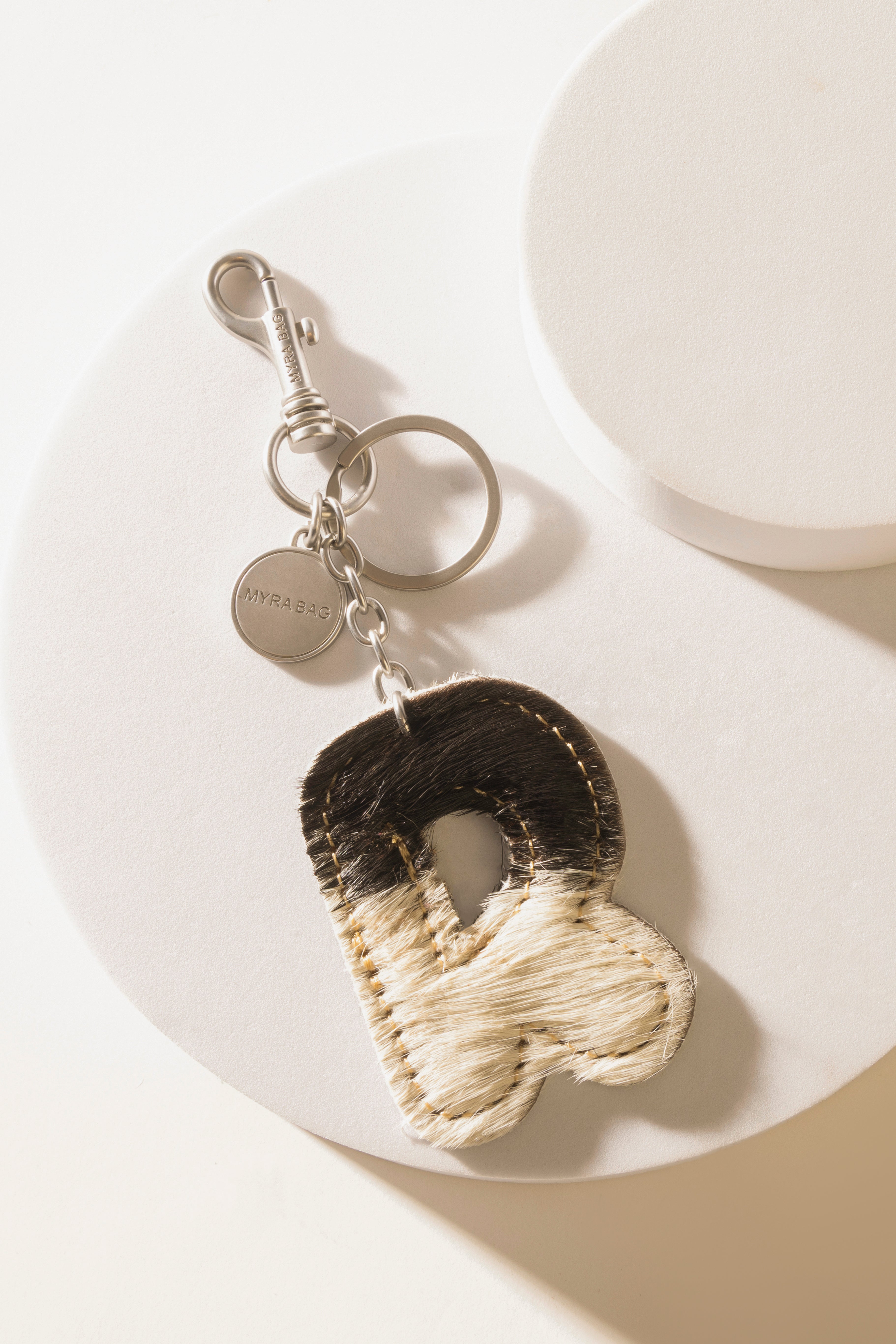 Alpha Hairon Bag Charm in Black & White - Myra USA