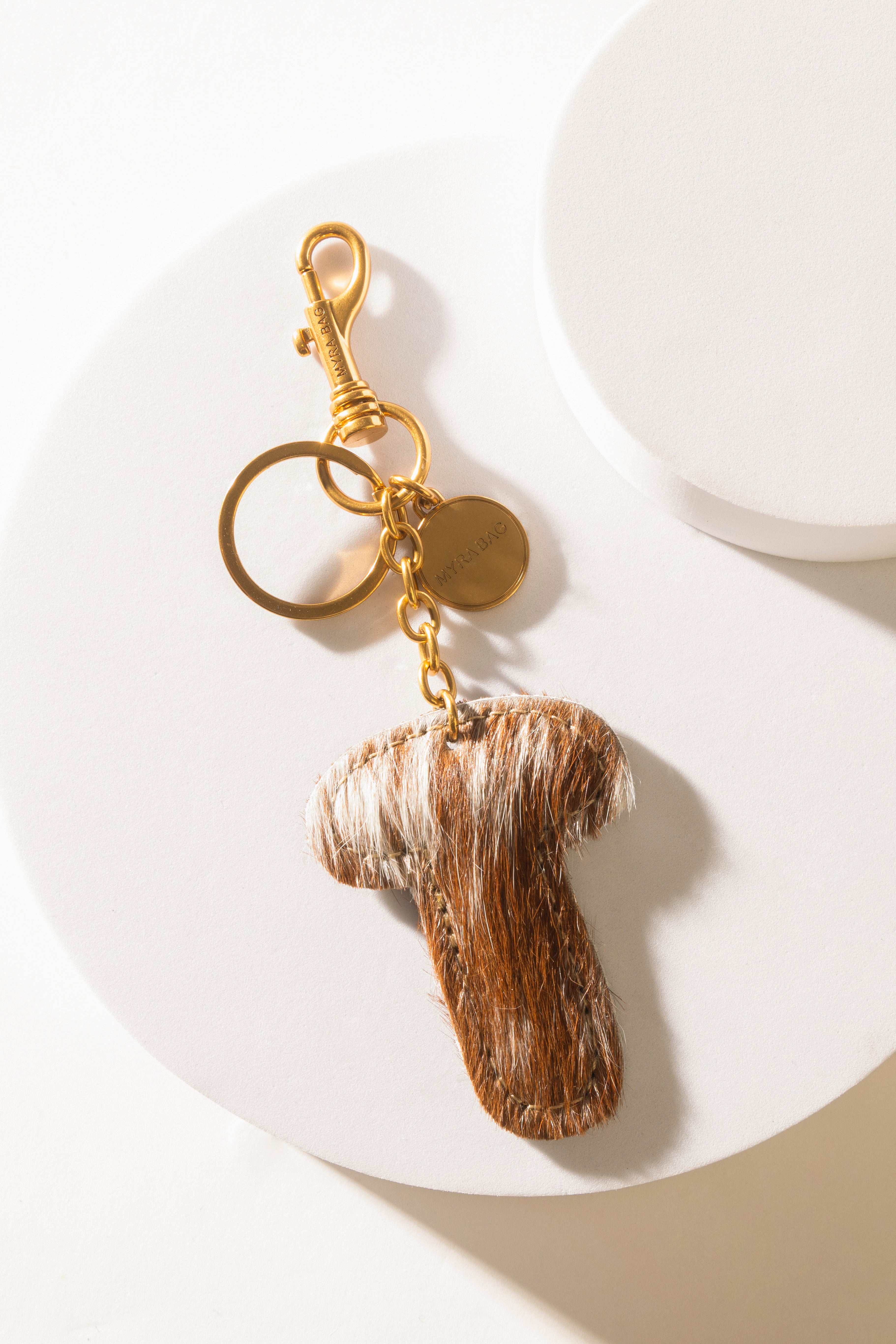 Alpha Hairon Bag Charm in Brown & White - Myra USA