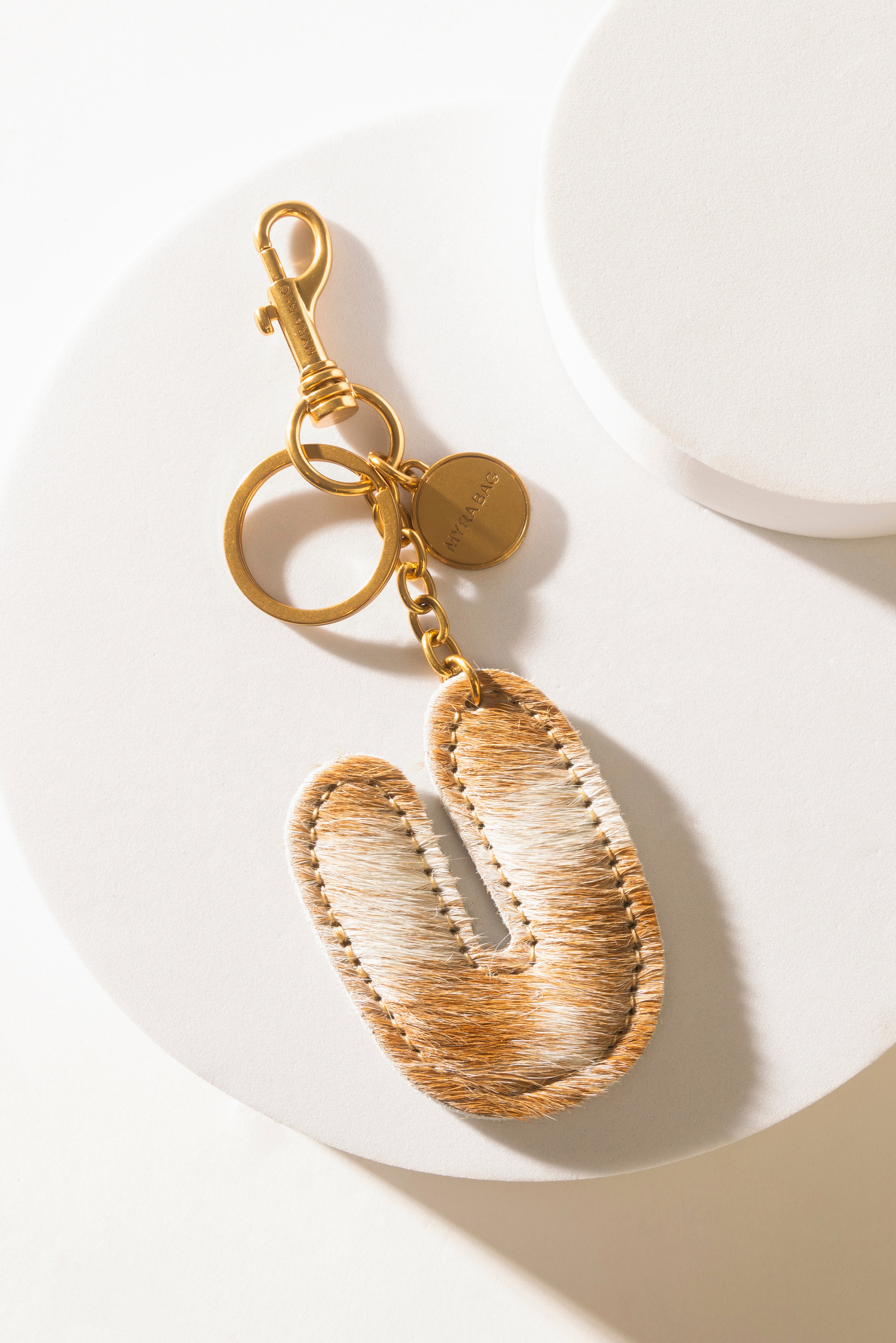 Alpha Hairon Bag Charm in Brown & White - Myra USA
