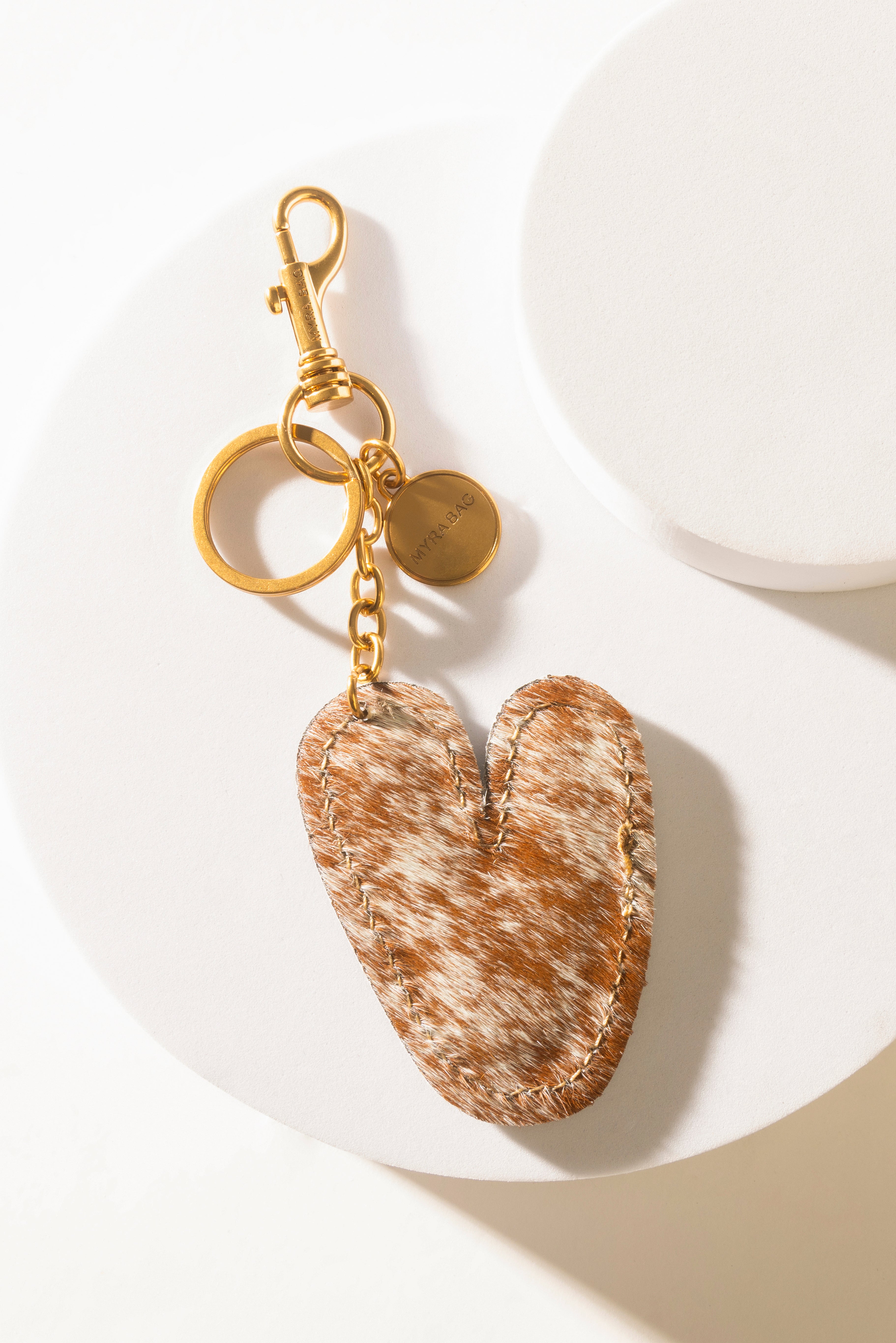 Alpha Hairon Bag Charm in Brown & White - Myra USA