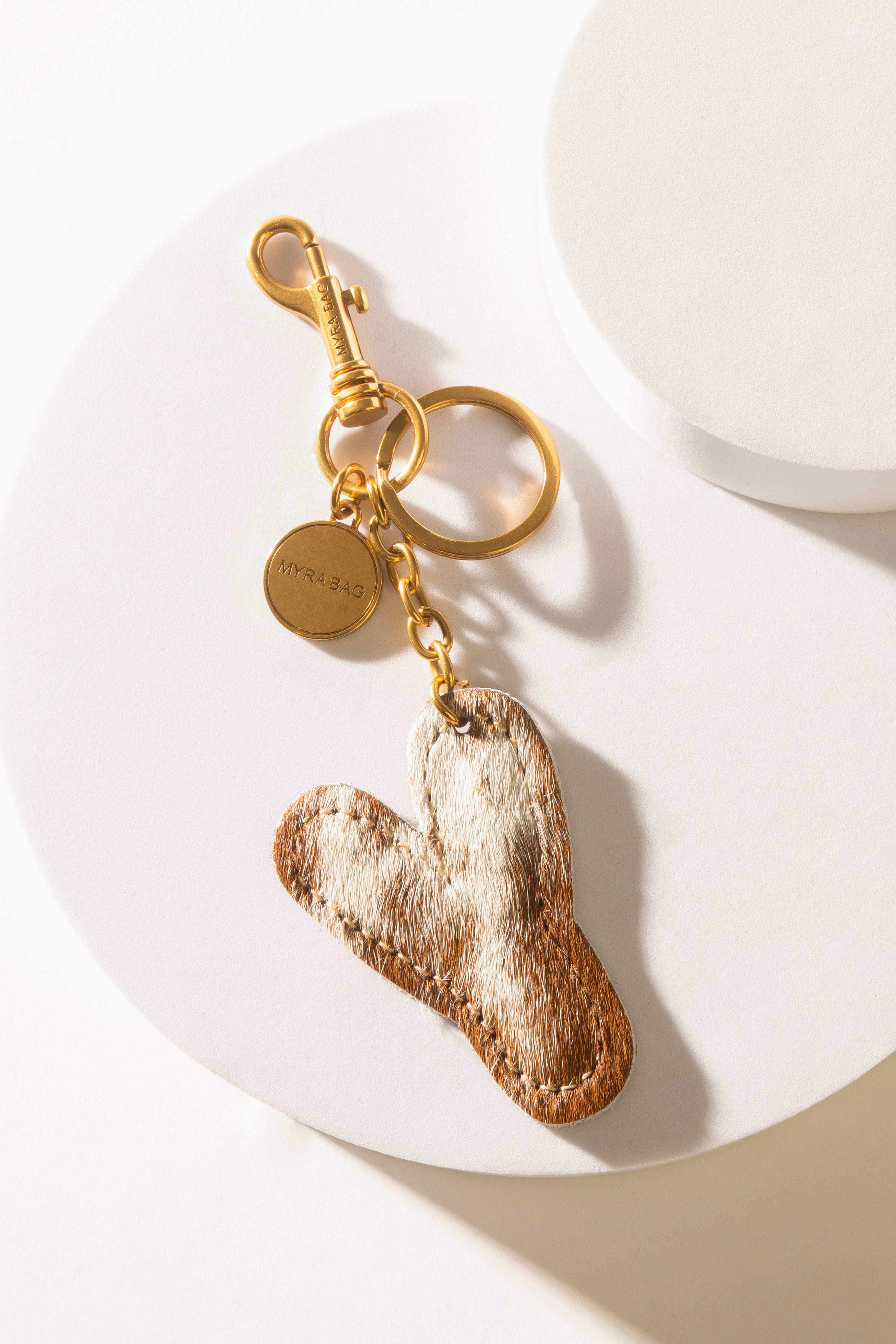 Alpha Hairon Bag Charm in Brown & White - Myra USA