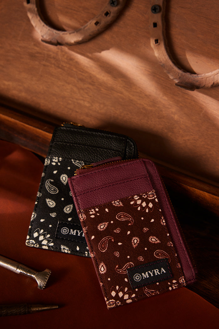 Myra Red Rock Bloom Leather Credit Card Holder in Russet Plum
