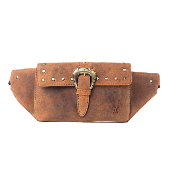 Yellowstone High Plains Studded Fanny Pack with Buckle in Amber - Myra USA