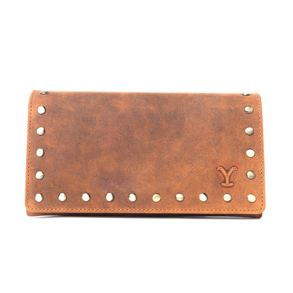 Yellowstone Caldera Leather Wallet with Rivets in Amber - Myra USA