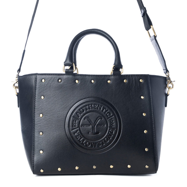Yellowstone Valley Soul Studded & Embossed Tote Leather Bag in Ash - Myra USA