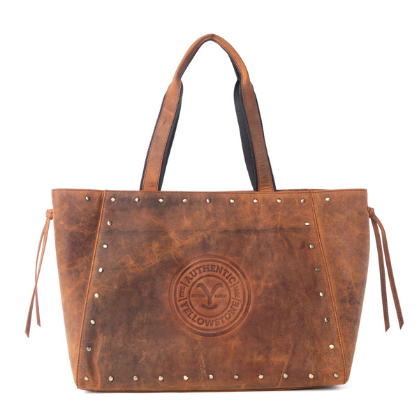 Yellowstone Legacy Studded Leather Tote in Amber - Myra USA