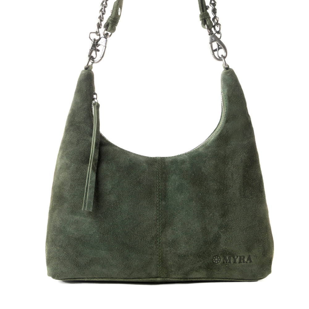 Juniper Trail Genuine Suede Bag for Women in forest green with extra strap - Myra USA