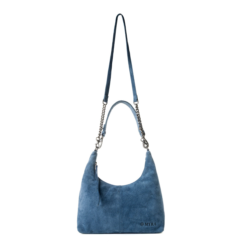 Juniper Trail Genuine Suede Bag for Women in denim blue with extra strap - Myra USA