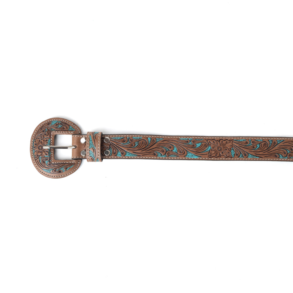 Western Wreath Leather Belt in Bronco Sky - Myra USA