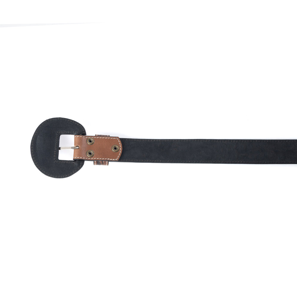 Lariat Rose Leather Belt in Chestnut Brown - Myra USA