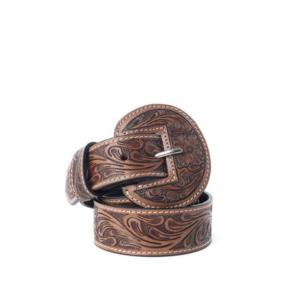 Lariat Rose Leather Belt in Chestnut Brown - Myra USA