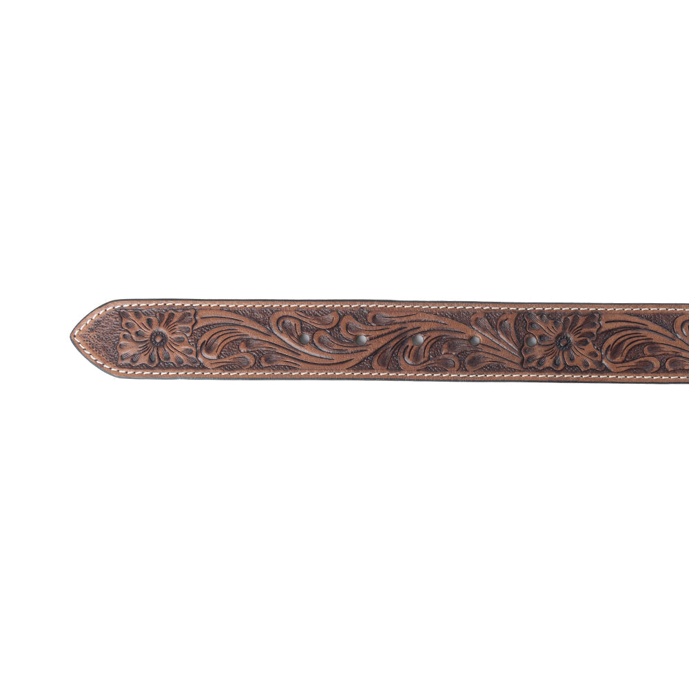 Lariat Rose Leather Belt in Chestnut Brown - Myra USA
