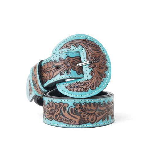 Barrel Bloom Leather Belt in Mahogany Brown - Myra USA