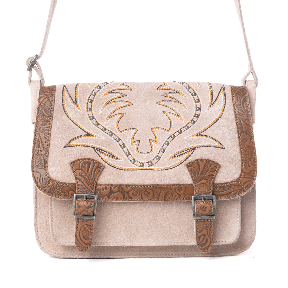 Myra Amberwood Suede Leather Boot Embroidered Leather Bag in Amber - Myra USA