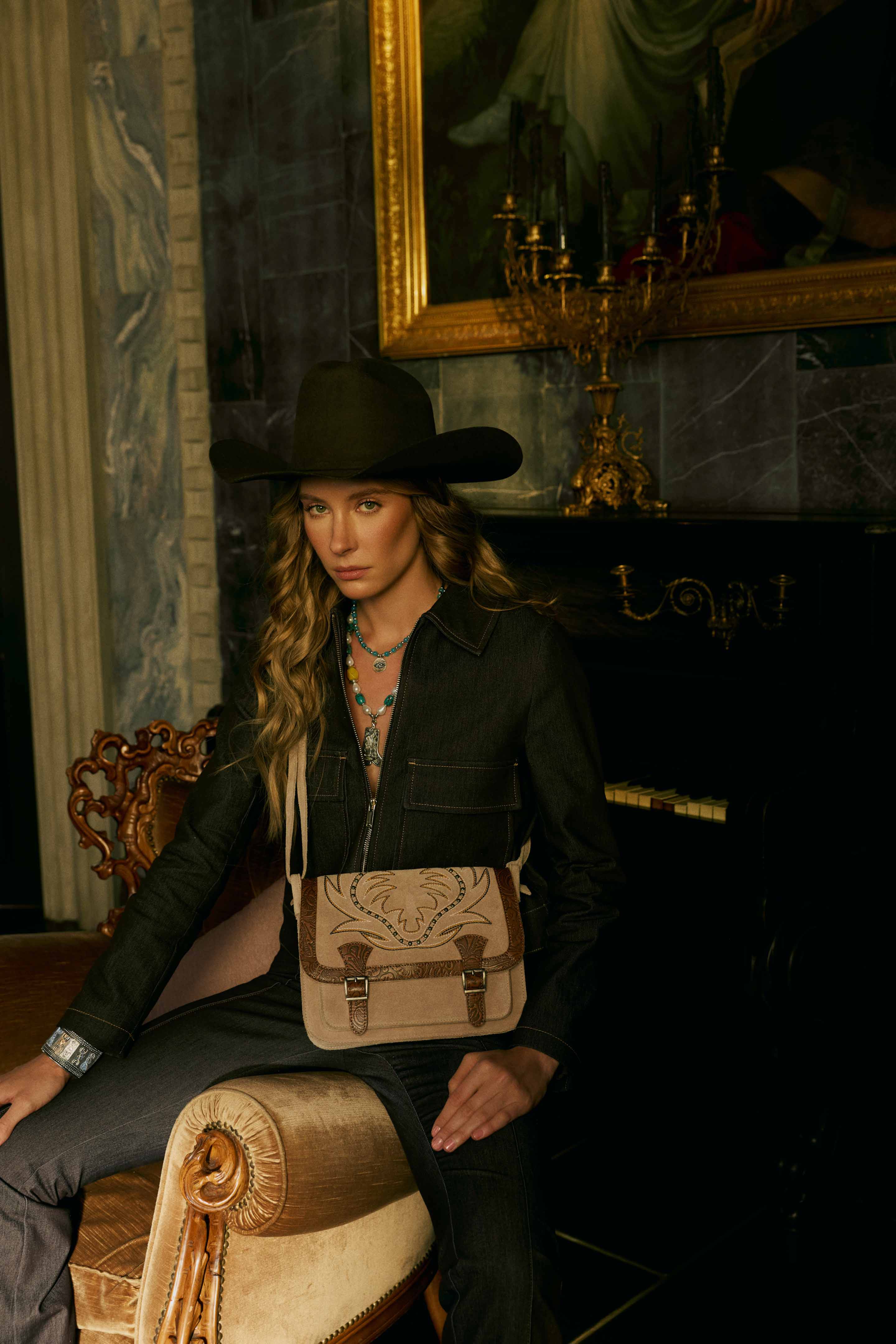 Myra Amberwood Suede Leather Boot Embroidered Leather Bag in Amber - Myra USA