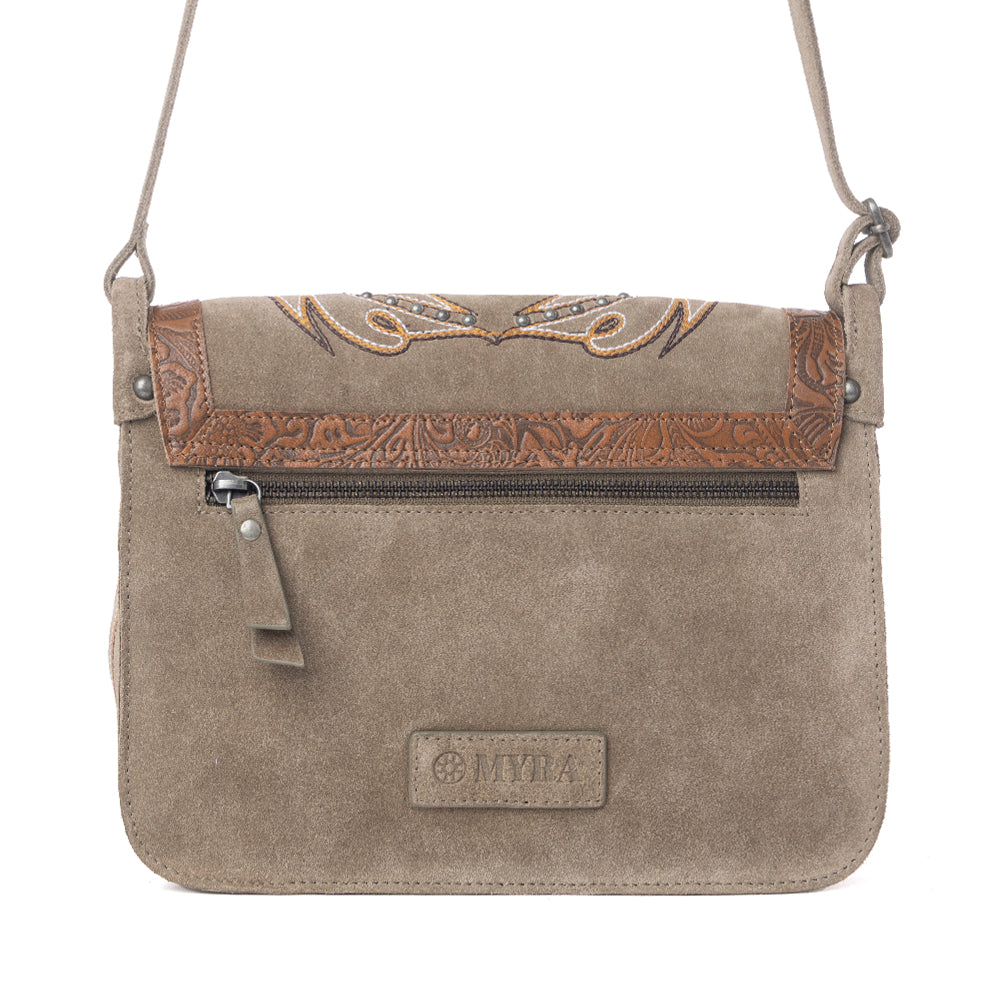 Myra Amberwood Suede Leather Boot Embroidered Bag in Olive Taupe - Myra USA