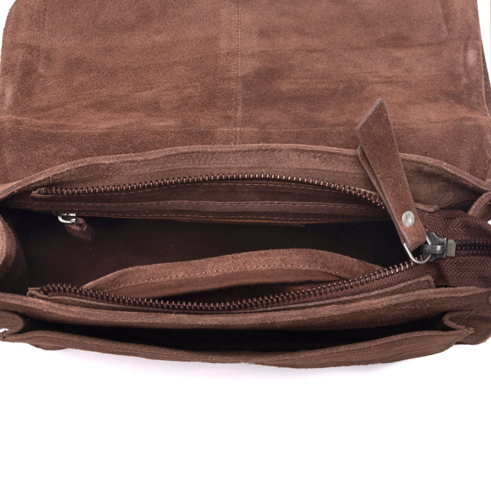 Myra Amberwood Suede Leather Boot Embroidered Leather Bag in Chestnut Brown - Myra USA