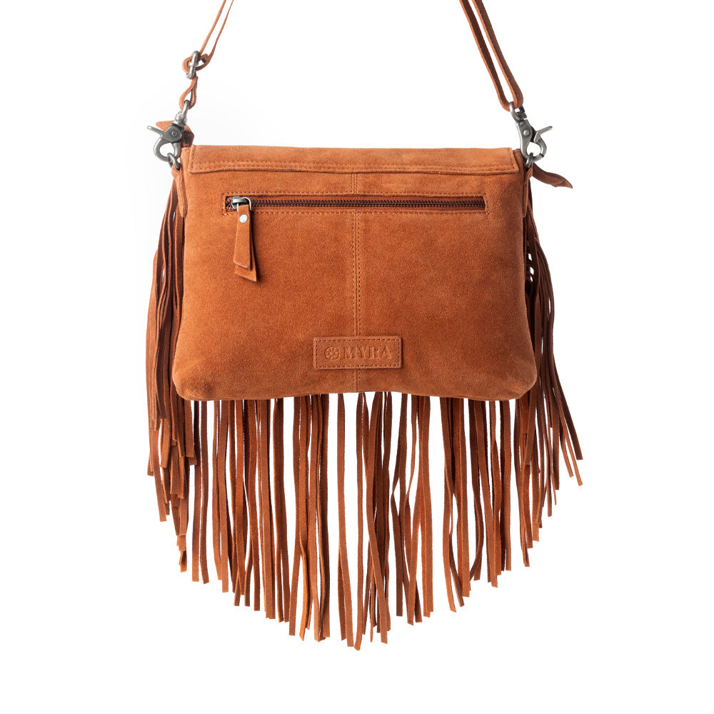 Lucky Charm Leather Bag for Women in Brown with fringe and horseshoe detail - Myra USA