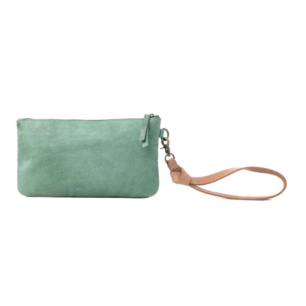 Myra Empire Green Studded Wash Leather Pouch in Desert Olive - Myra USA
