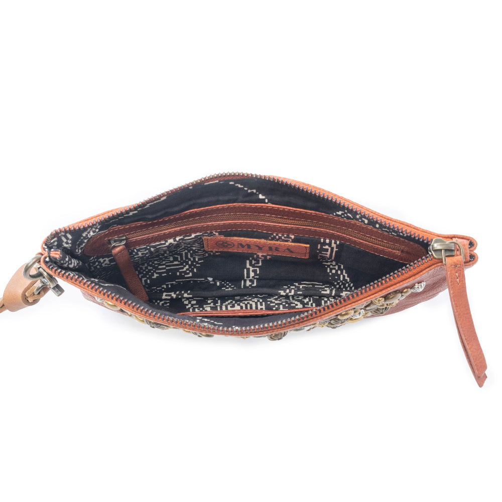 Myra Nova Point Studded Wash Leather Pouch in Bronzed Amber