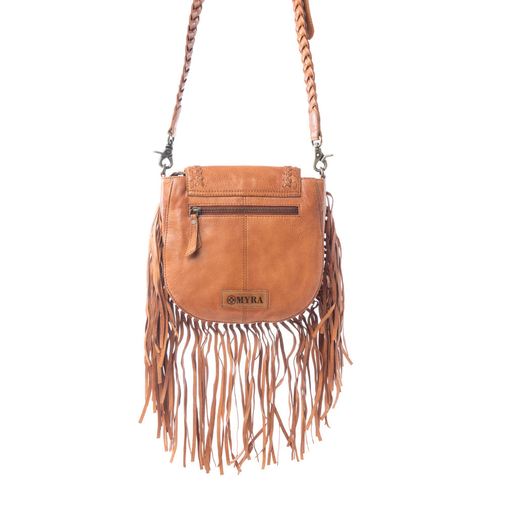 Myra Festival Ember Studded Leather Bag with Fringes in Western Clay