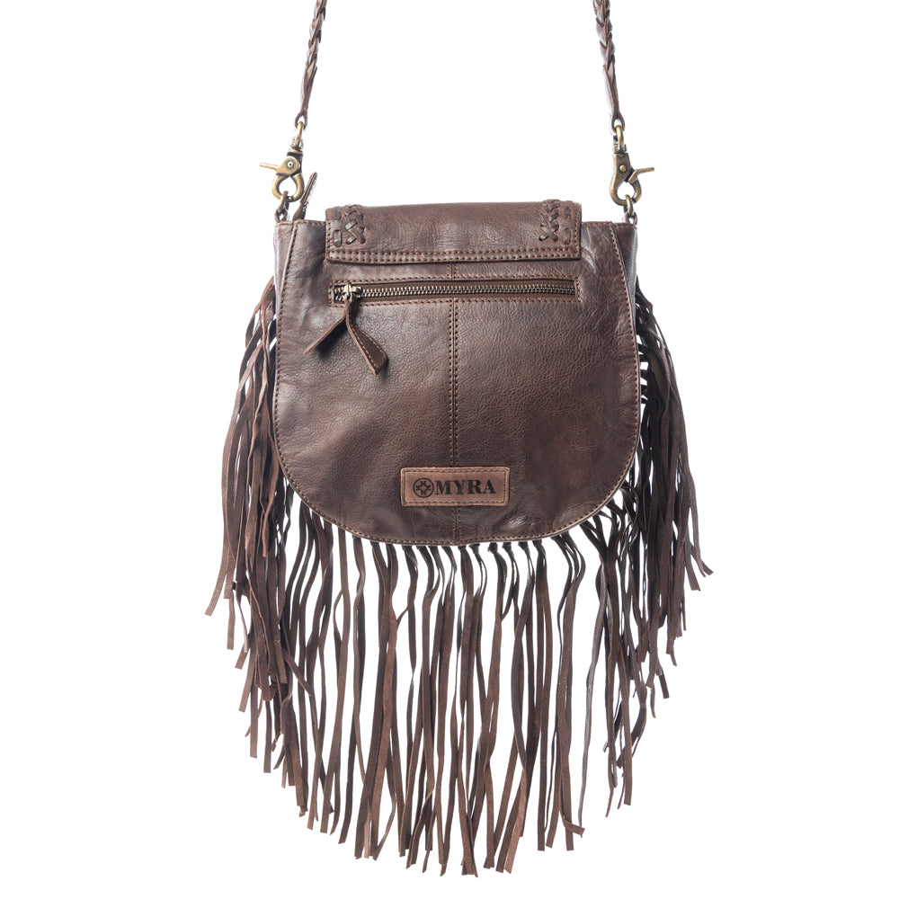 Myra Luna Belle Studded Leather Bag with Fringes in Maverick Mocha
