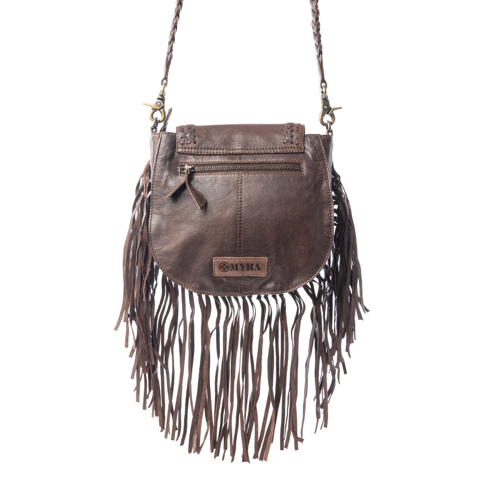 Myra Luna Belle Studded Leather Bag with Fringes in Maverick Mocha