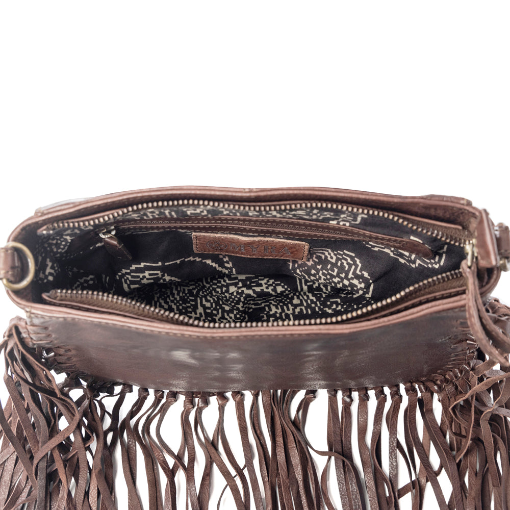 Myra Luna Belle Studded Leather Bag with Fringes in Maverick Mocha