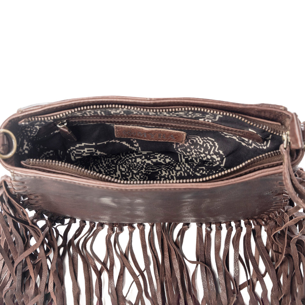 Myra Luna Belle Studded Leather Bag with Fringes in Maverick Mocha