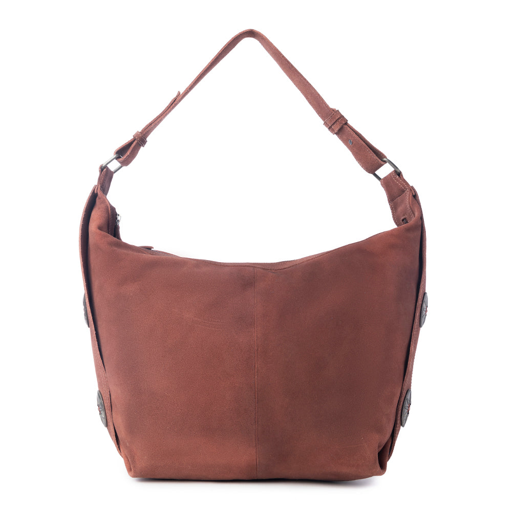 Myra Paradise Valley Suede Leather Shoulder Bag in Auburn Brown - Myra USA