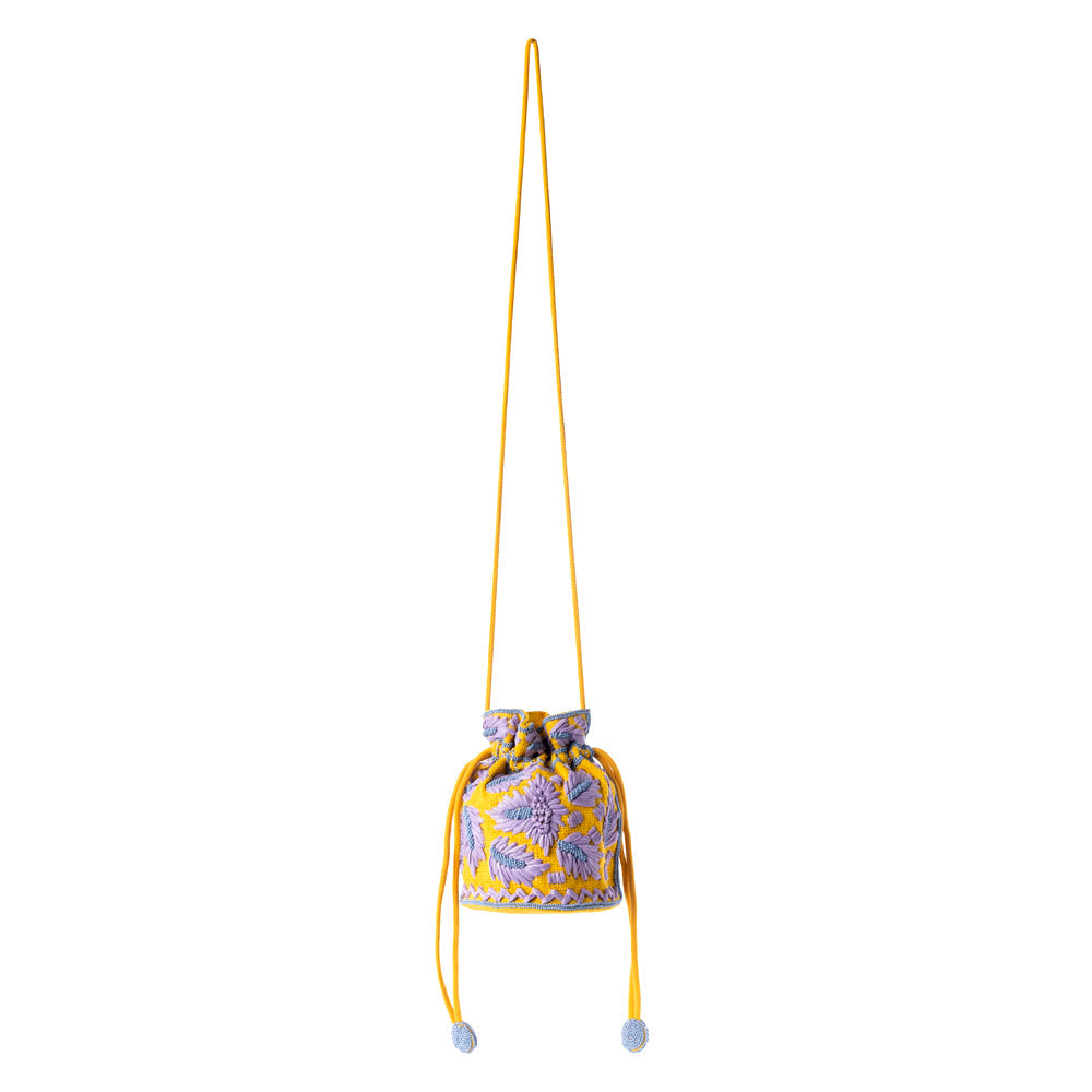 Honey Vine Western Bucket Bag for Women in Yellow with embroidered detail - Myra USA