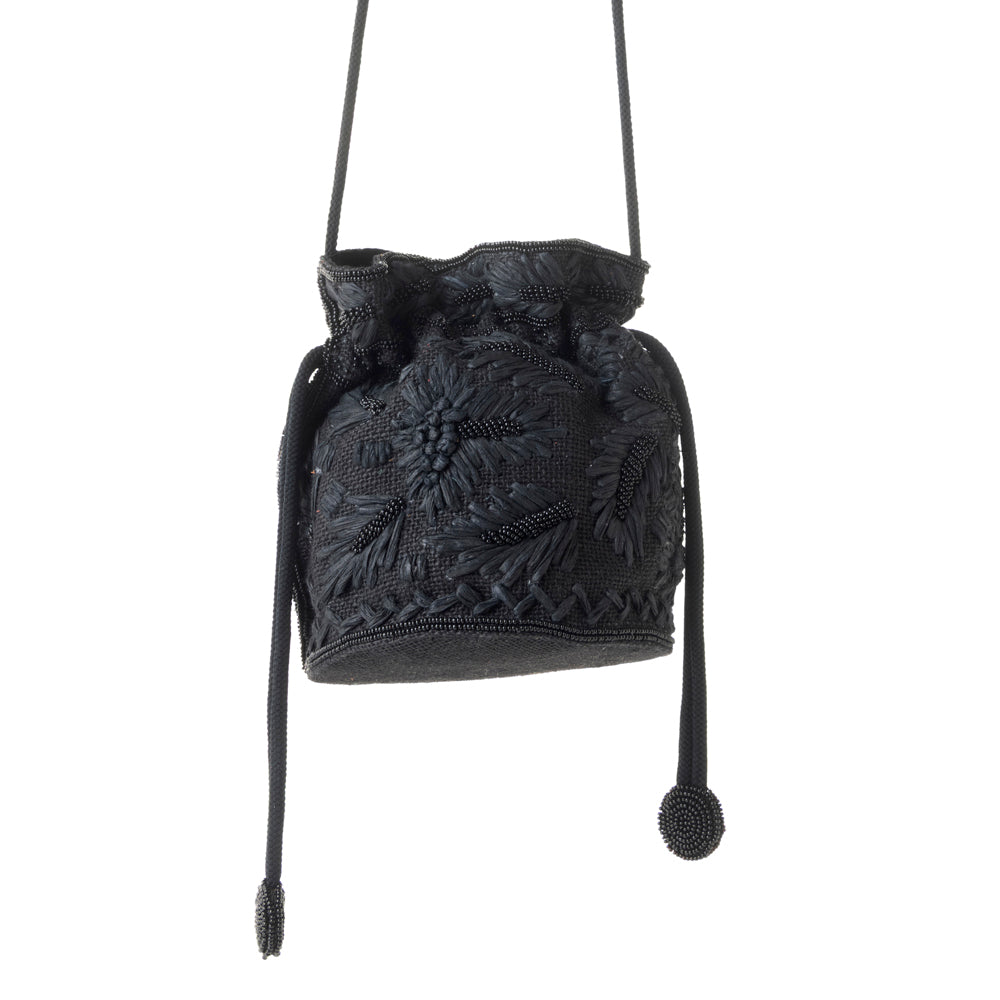 Honey Vine Western Bucket Bag for Women in Black with embroidered detail - Myra USA