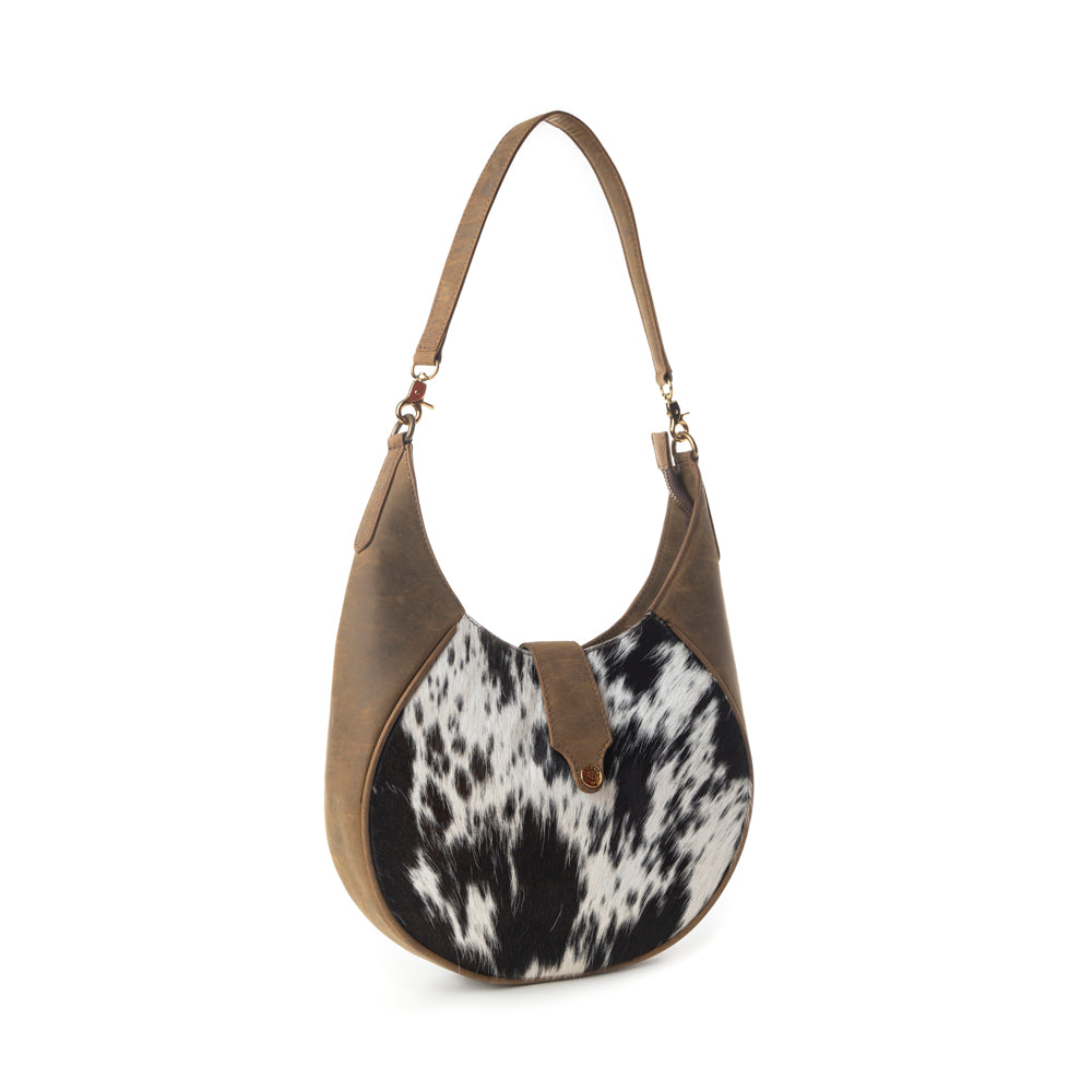 Myra Dakota Moon Hairon Leather Bag in Midnight Tan - Myra USA