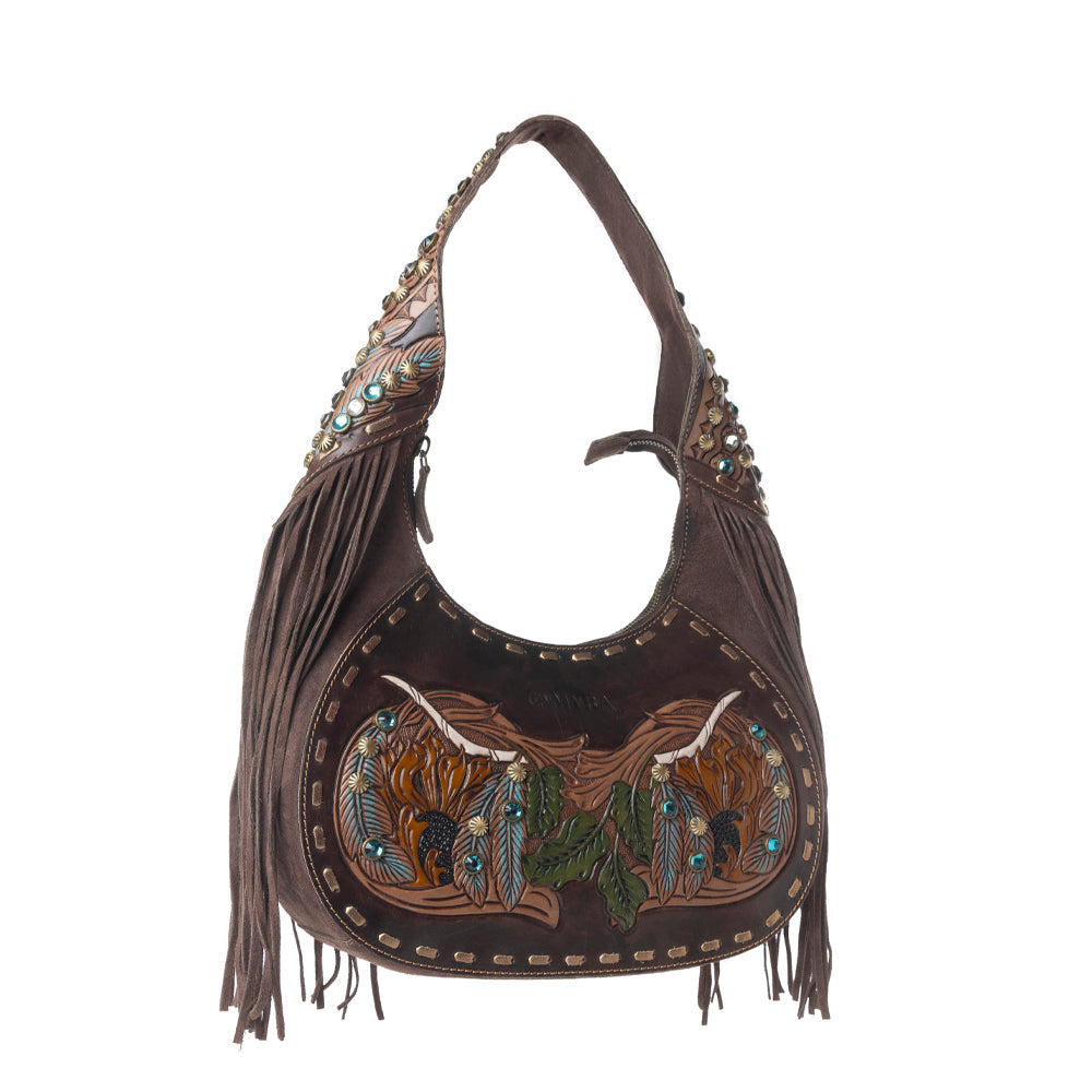 Myra Sierra Grove Handtooled Leather Bag in Deep Espresso - Myra USA