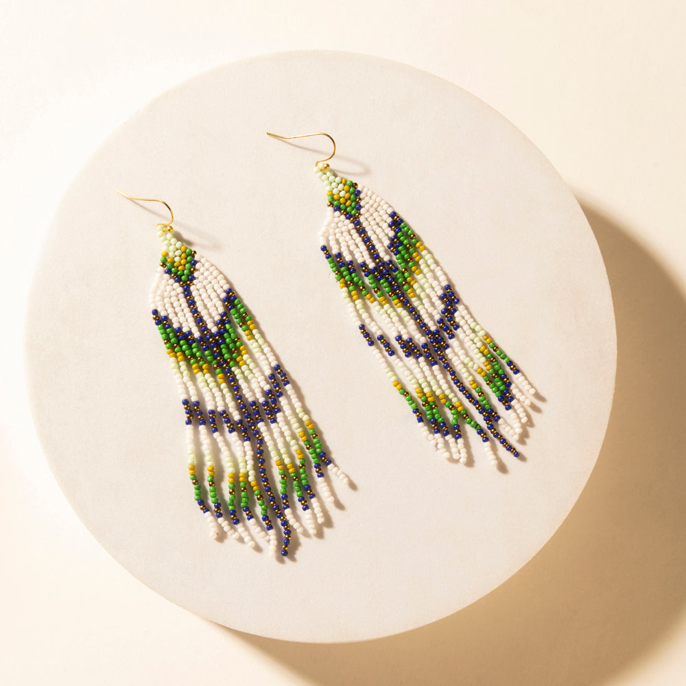 Myra Sage Sky Beaded Fringe Earrings in Cactus Crest - Myra USA
