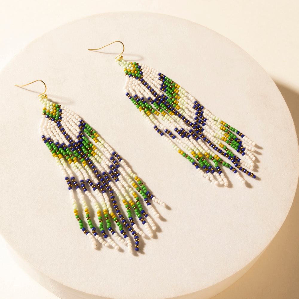 Myra Sage Sky Beaded Fringe Earrings in Cactus Crest - Myra USA
