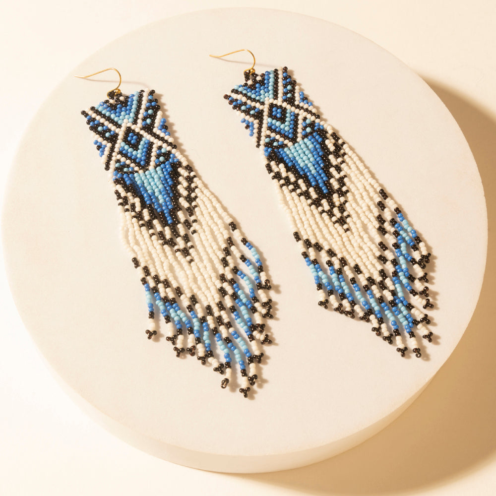 Myra Mesa Twilight Beaded Fringe Earrings in Midnight Blue - Myra USA