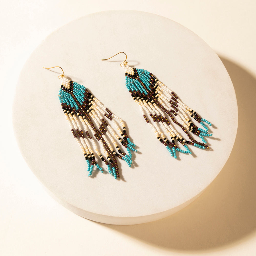 Myra Painted Canyon Beaded Fringe Earrings in Prairie Sky - Myra USA