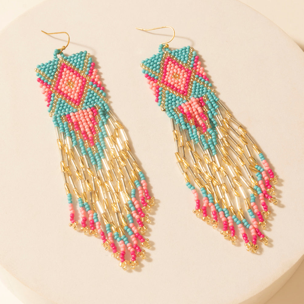 Myra Gilded Arena Beaded Fringe Earrings in Rodeo Blue - Myra USA