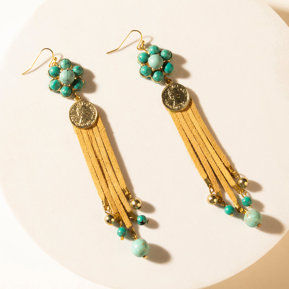 Myra Desert Concho Bloom Drop Earrings in Suede Sand - Myra USA