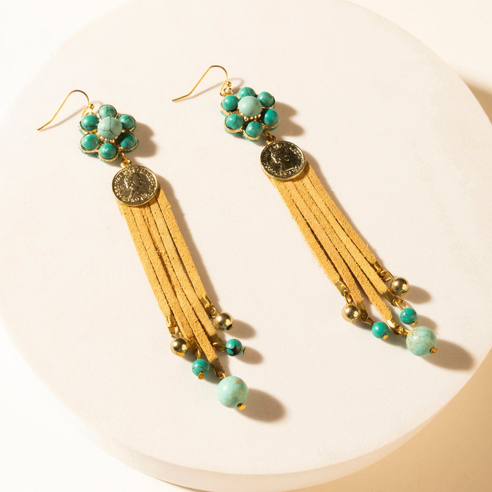 Myra Desert Concho Bloom Drop Earrings in Suede Sand - Myra USA